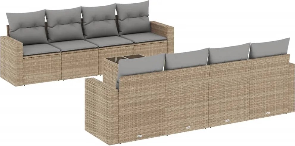 vidaXL Set canapele de grădină, 9 piese, cu perne, bej, poliratan