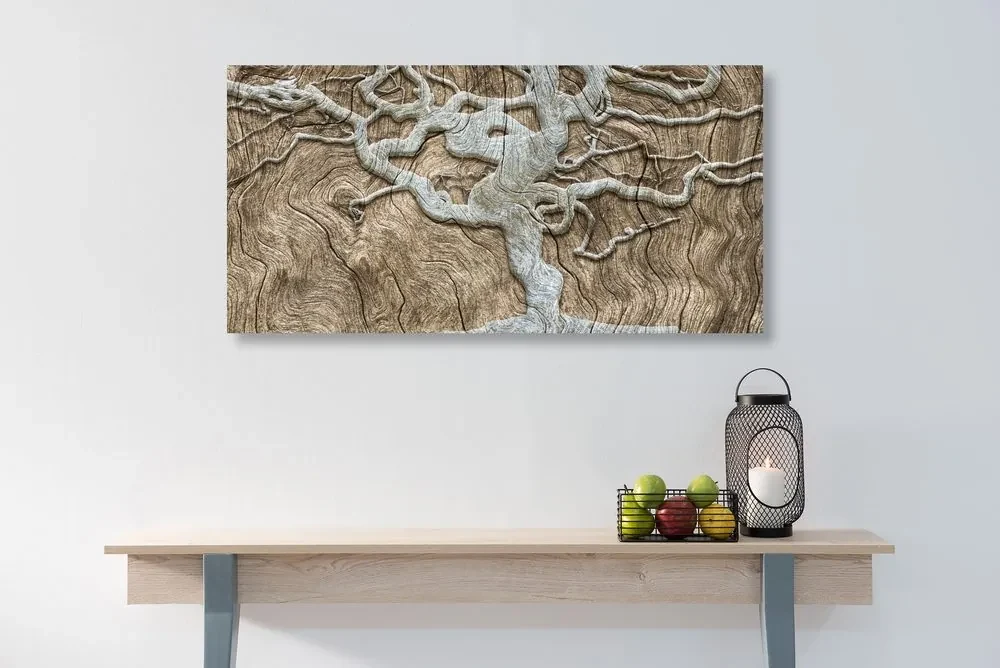 Tablou copacul abstract pe lemn în design bej