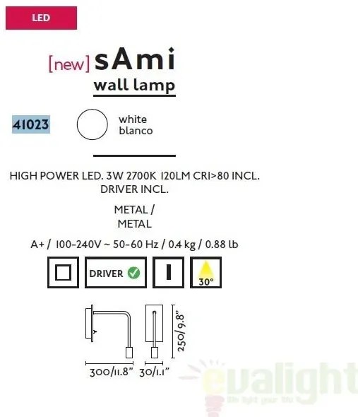 Aplica de perete alba reader LED flexibila, SAMI 41023
