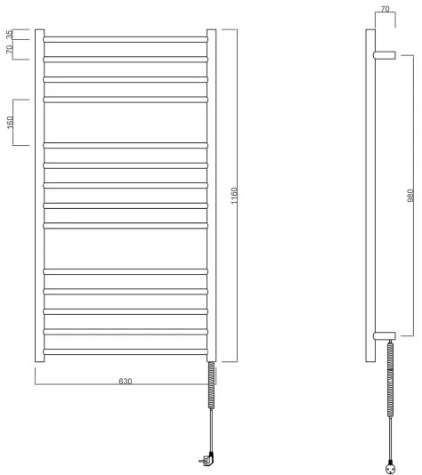 Sapho - Uscător electric pentru prosoape REDONDO 130W/230V 63x116 cm negru mat
