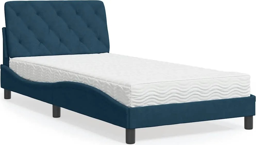 vidaXL Pat cu saltea, albastru, 100x200 cm, catifea