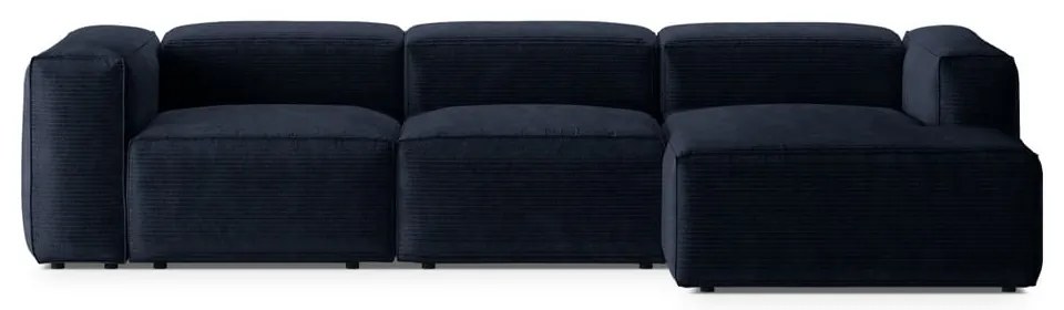 Colțar albastru închis cu tapițerie din catifea reiată (cu colț pe partea dreaptă/cu șezlong) Bergamo – Cosmopolitan Design