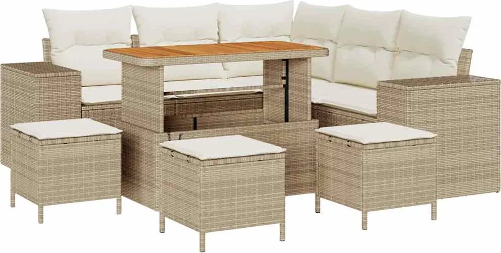 vidaXL Set de canapele pentru grădină cu pernă 9 pcs Bej și crem