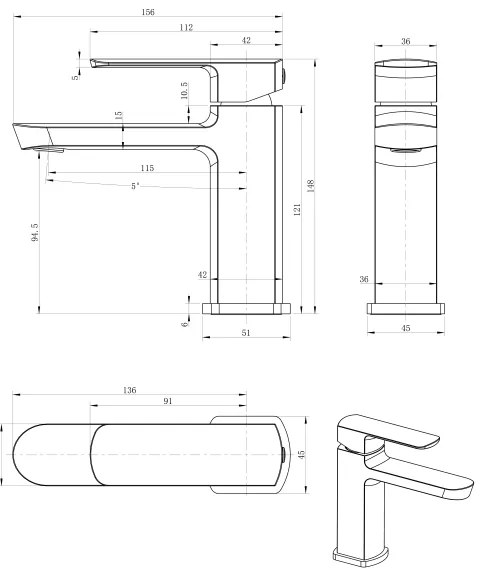 Sapho - Baterie pentru lavoar MIXONA, 14,8 cm, crom lucios