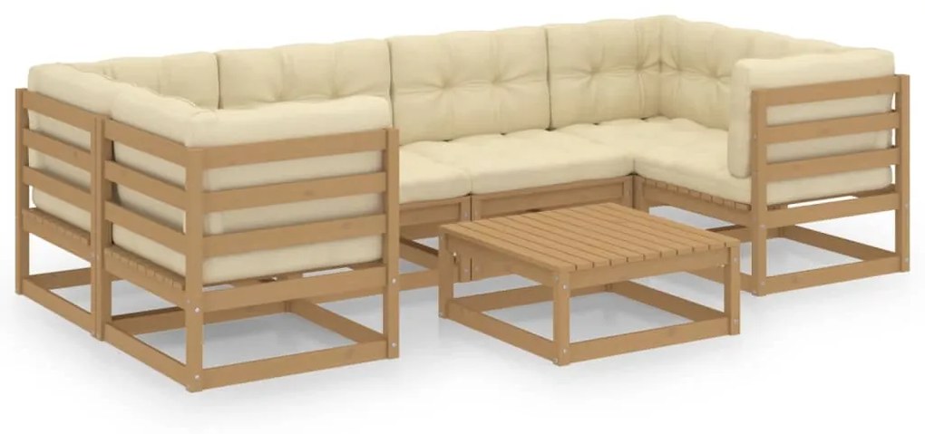 3077302 vidaXL Set mobilier grădină perne, 7 piese, maro miere lemn masiv pin