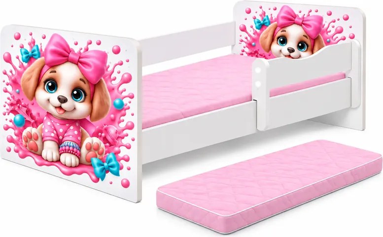 Pat junior Paw Pink cu saltea inclusa
