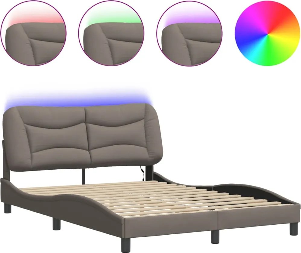 vidaXL Cadru de pat cu LED fără saltea Hvar Taupe 140x200 cm Material