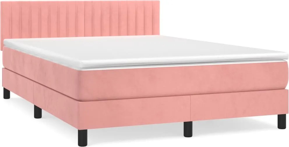 vidaXL Pat box spring cu saltea, roz, 140x200 cm, catifea