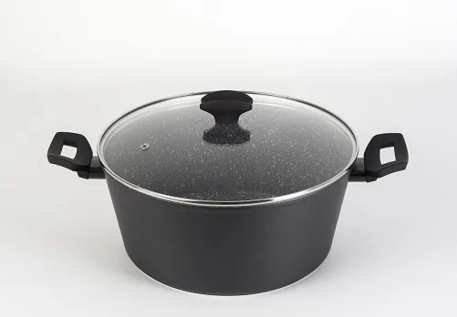 Oala cu capac sticla Zilan ZLN3338, Diametru 28 cm, Inaltime 13 cm, Material aluminiu, Interior granit, Compatibil inductie