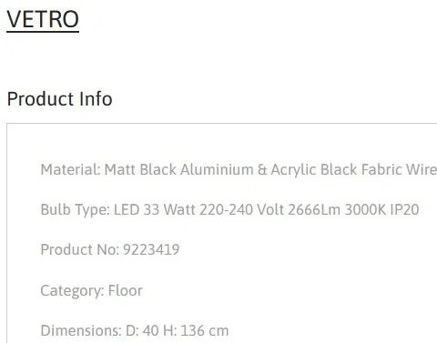 Lampa de podea LED design modern VETRO negru, D-40cm