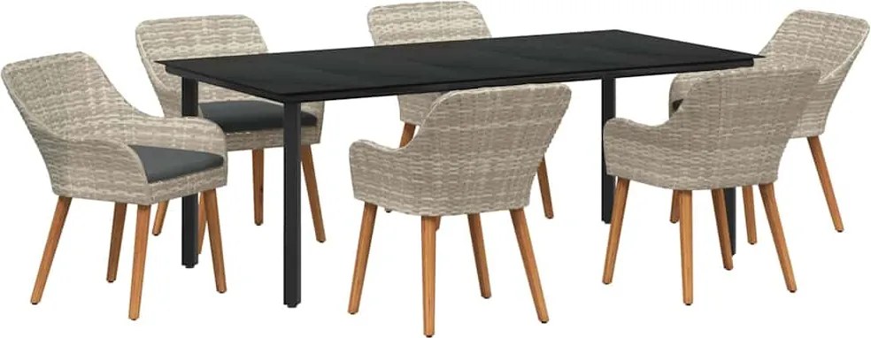 vidaXL Set de masă pentru grădină cu pernă 7 pcs Gri deschis poliratan