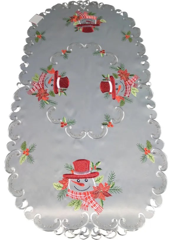 Traversa pentru masa gri de Crăciun cu broderie de om de zăpadă Lățime: 40 cm | Lungime: 160 cm