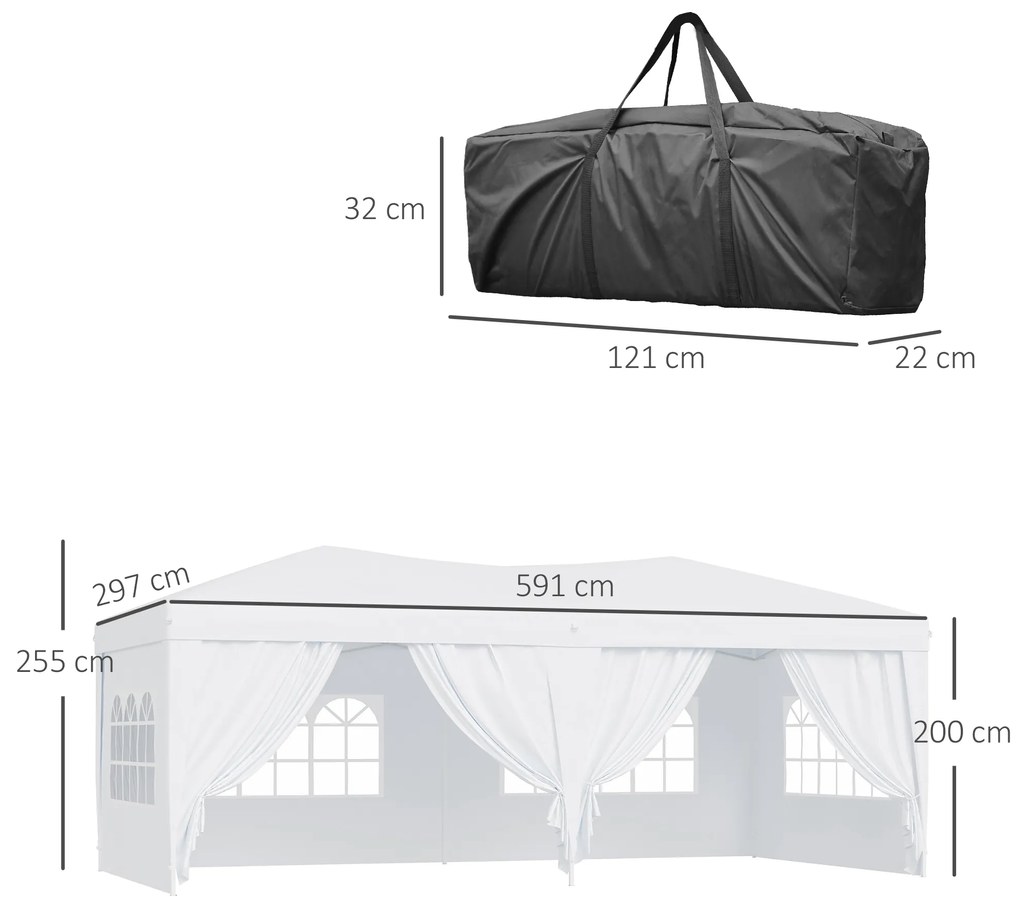 Outsunny Pavilion Pliabil pentru Grădină cu 6 Panouri Laterale, Alb, 3x6m | Aosom.ro