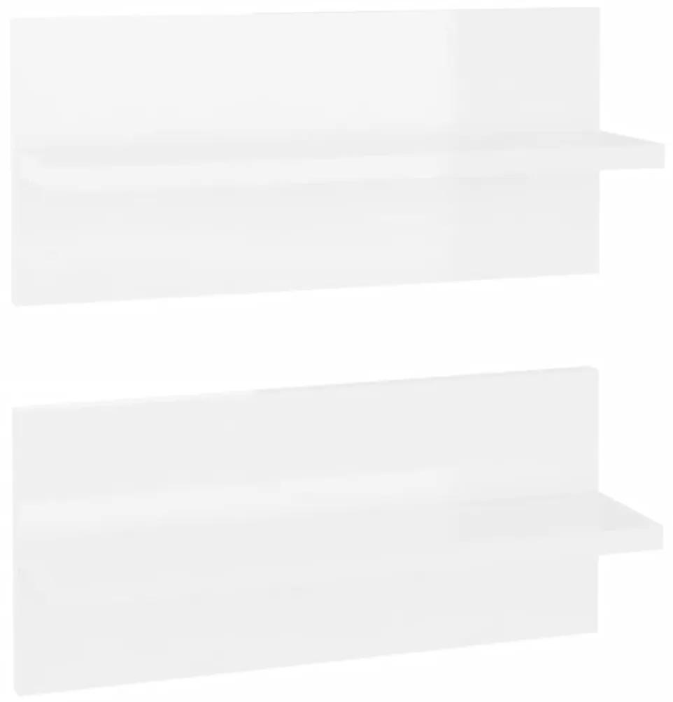 807309 vidaXL Rafturi de perete, 2 buc., alb extralucios, 40x11,5x18 cm, PAL