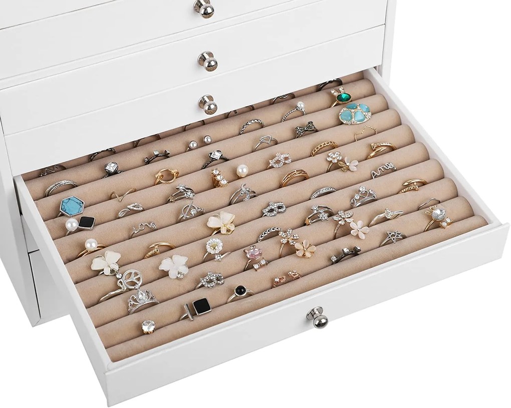 Cutie de bijuterii cu 10 sertare Alb