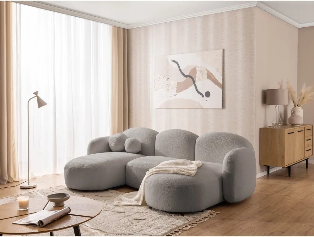 Colțar gri cu tapițerie din țesătură bouclé (în formă de "U") Orbit – Ropez