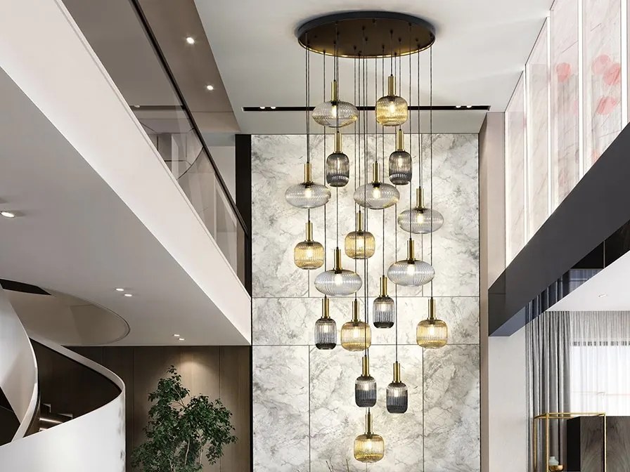 Lustra XXL casa scarii moderna dimabila cu 18 pendule Norma