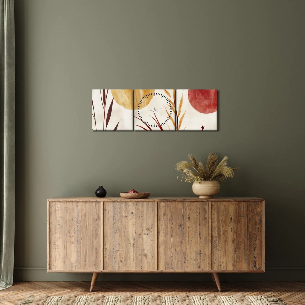 Tablou - Plante și cercuri (cu ceas) (90x30 cm)