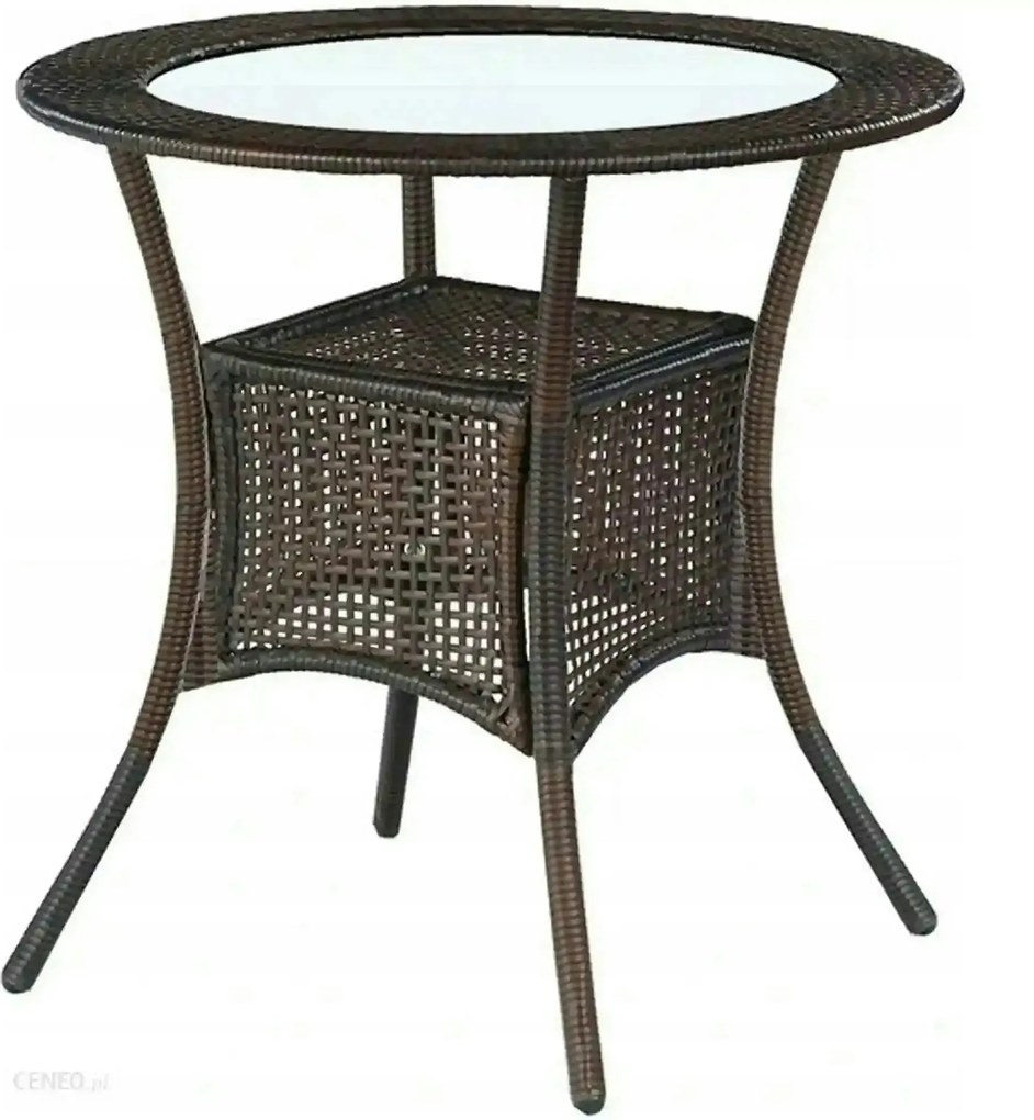 Masa MIDAS, alb/maro inchis, sticla/ratan sintetic, 74x74X74 cm