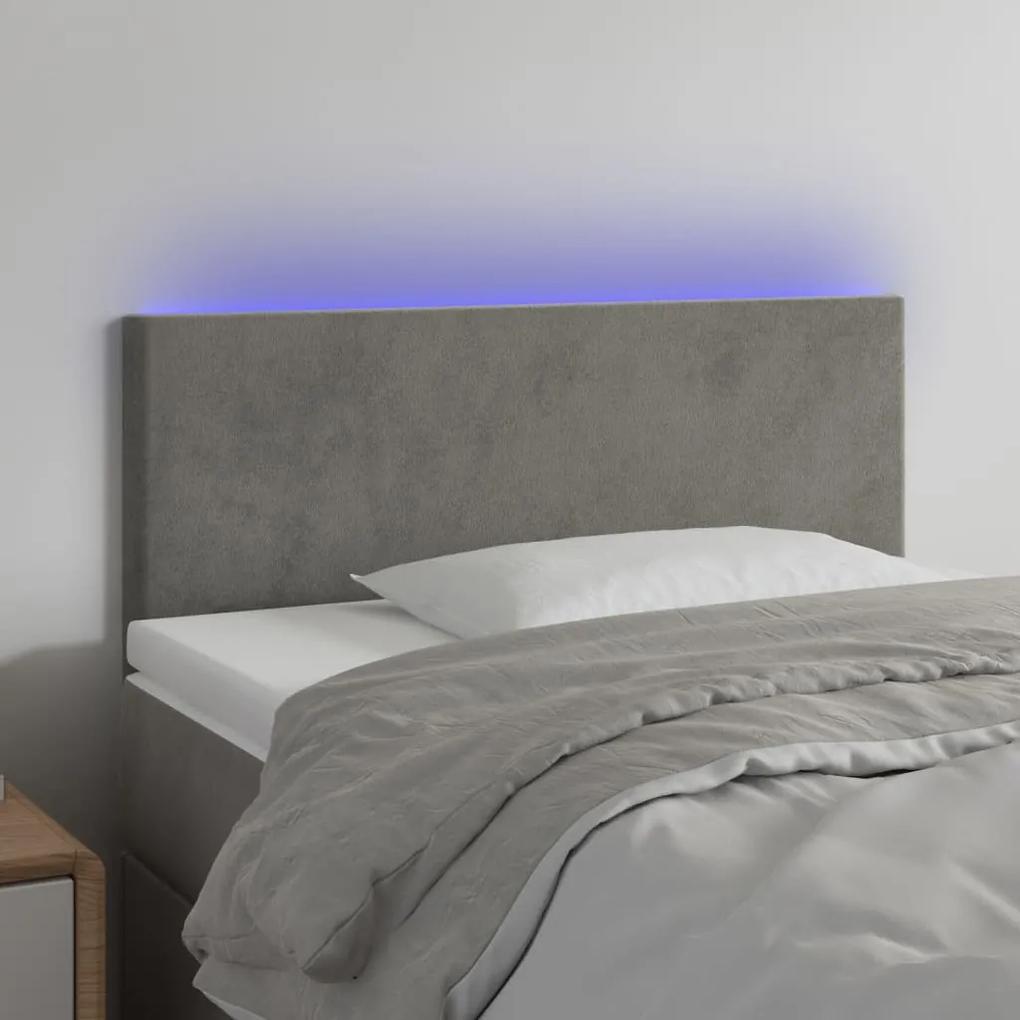 3121362 vidaXL Tăblie de pat cu LED, gri deschis, 80x5x78/88 cm, catifea
