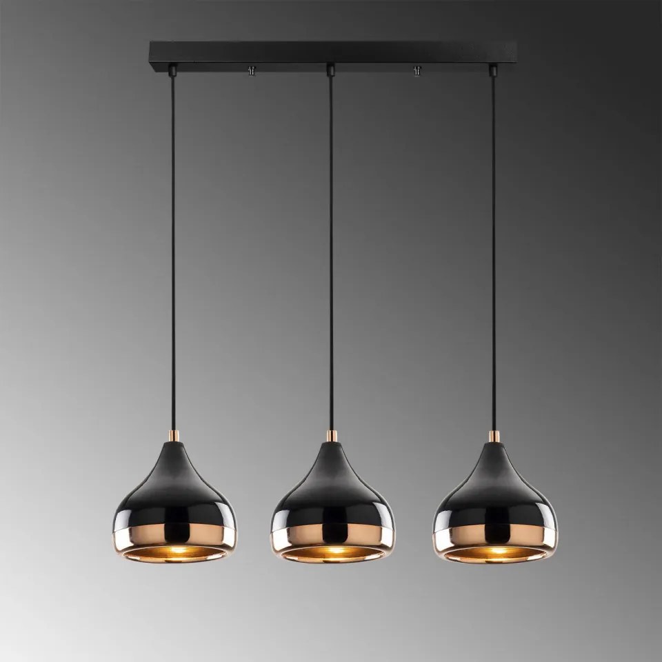 Lustra 3 Becuri Yıldo - 6877, Soclu E27, Max. 40W, Culoare Negru / Aramiu