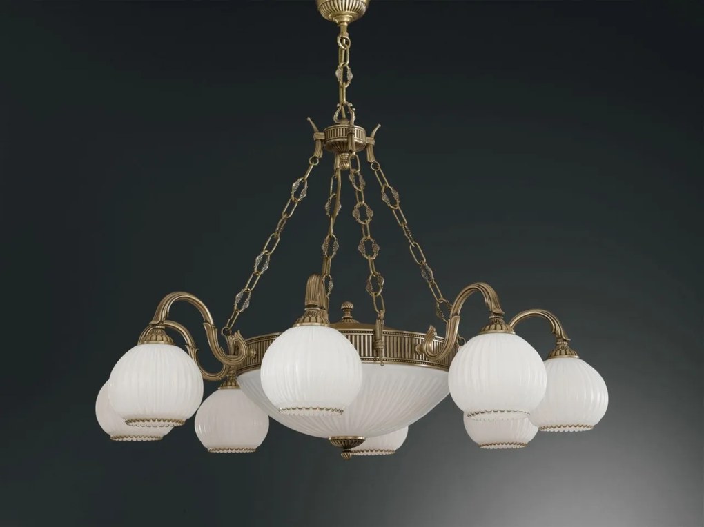 Candelabru cu 8 brate clasic design italian din alama, sticla 9200 RA-L. 9200/8+3
