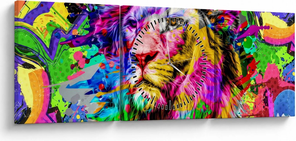 Tablou - 3D imaginea leului (cu ceas) (90x30 cm)