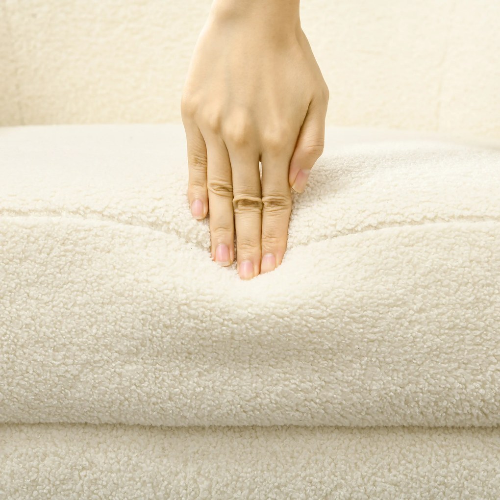 HOMCOM Fotoliu de living cu tetieră detașabilă, fotoliu crapaud din pluș teddy, picioare metalice, 71 x 65 x 90 cm, crem | Aosom Romania