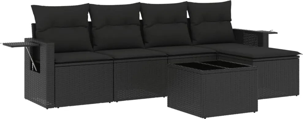 vidaXL Set mobilier de grădină cu perne, 6 piese, negru, poliratan