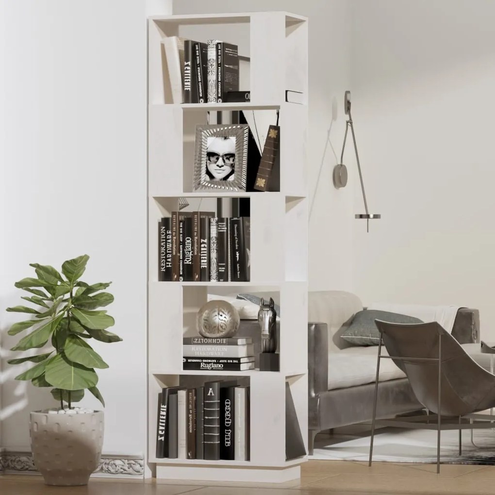 814045 vidaXL Bibliotecă/Separator cameră, alb, 51x25x163,5 cm lemn masiv pin