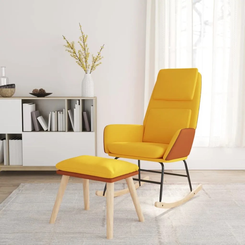 3097797 vidaXL Scaun balansoar cu taburet, galben muștar, textil