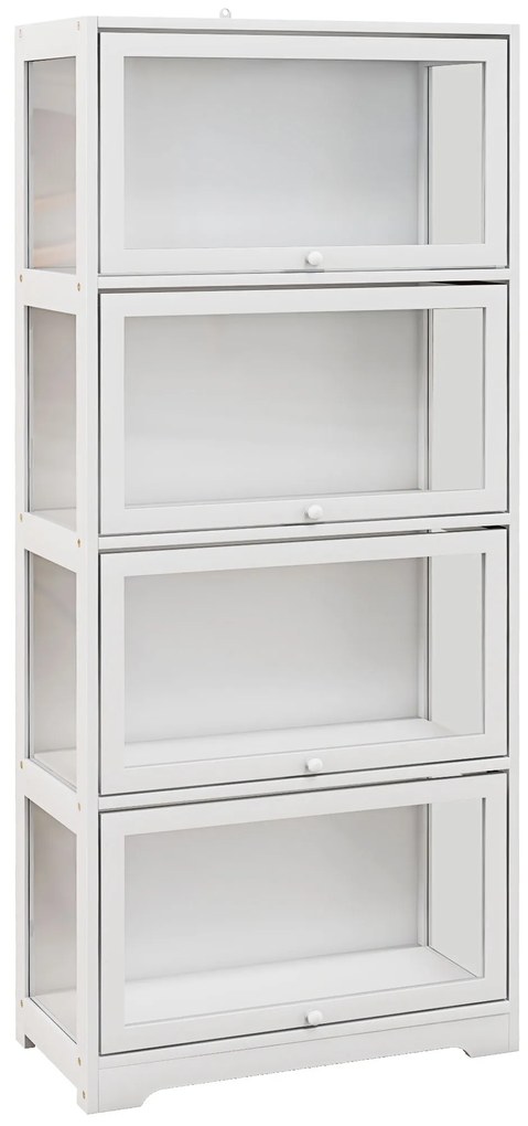HOMCOM Vitrină pentru colecție bufet sufragerie mobilier de depozitare la 4 nivele cu uși rabatabile, 59 x 30 x 139 cm, alb | Aosom Romania