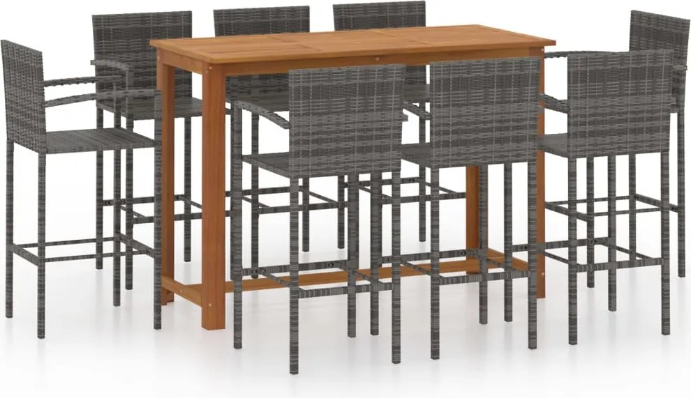 vidaXL Set mobilier bar de grădină, 9 piese, gri