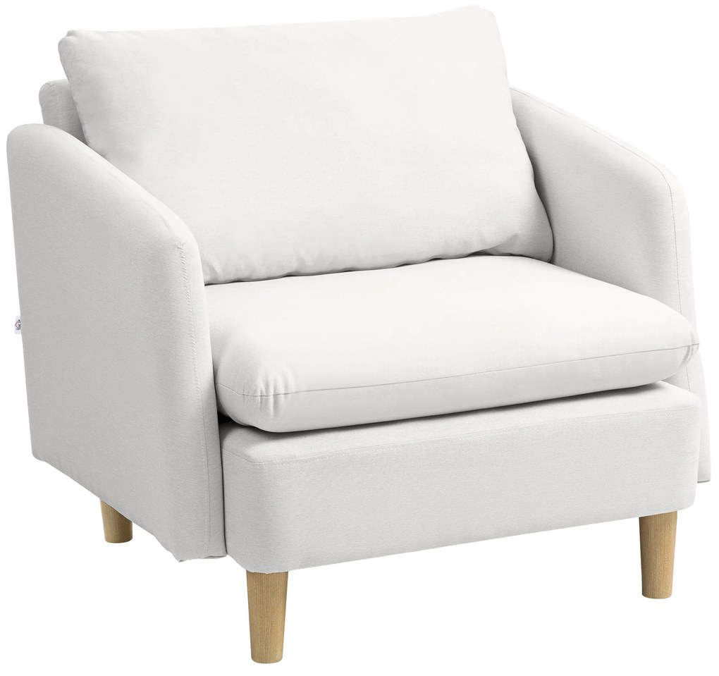 HOMCOM Fotoliu Modern pentru Living din Țesătură cu Șezut Larg și Gros, Crem | Aosom Romania