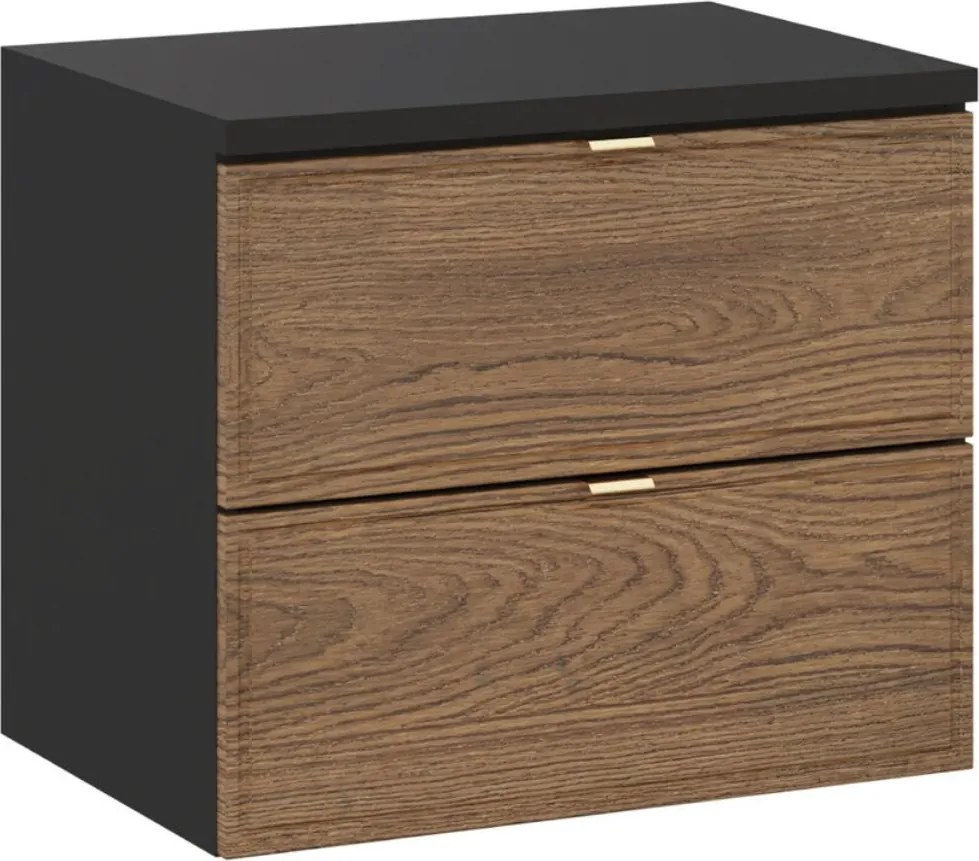 Mască suspendată cu blat pentru chiuveta de la baie Talia, negru mat/stejar casella (60 cm)