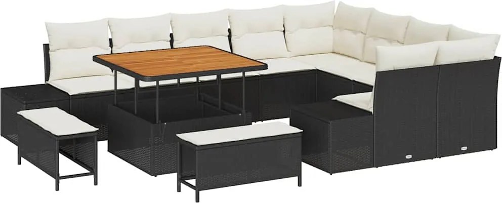 vidaXL Set de canapele pentru grădină cu pernă 12 pcs Negru poliratan