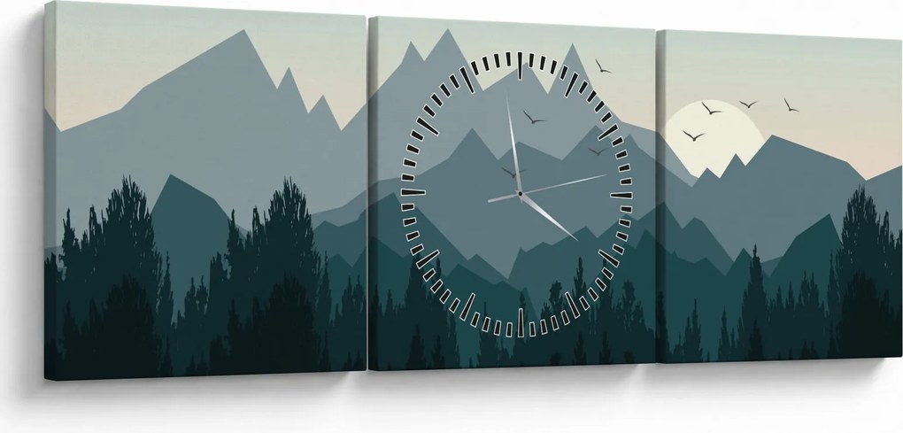Tablou - Munții cu privirea graficeanului (cu ceas) (90x30 cm)