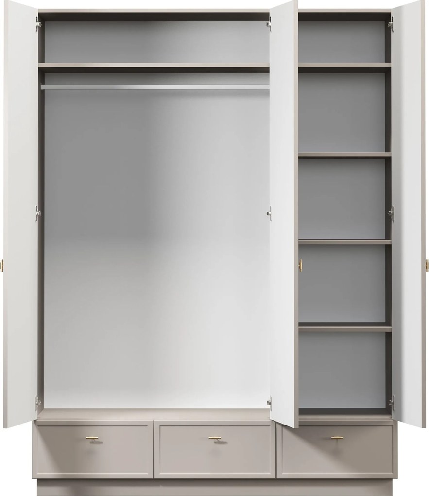 Dulap Lorini 150 cm cu rafturi - cașmir / mânere aurii T-bar