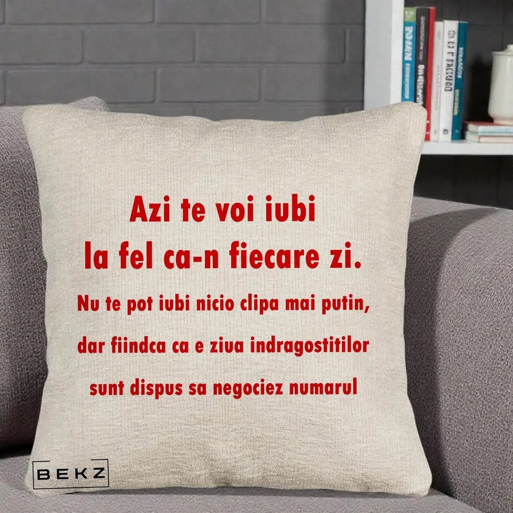 Cadou pentru Iubita - Perna Personalizata Azi Te Voi Iubi, 40x40 cm, Bej Canapea, Husa Detasabila, Perna Inclusa, BEKZ®