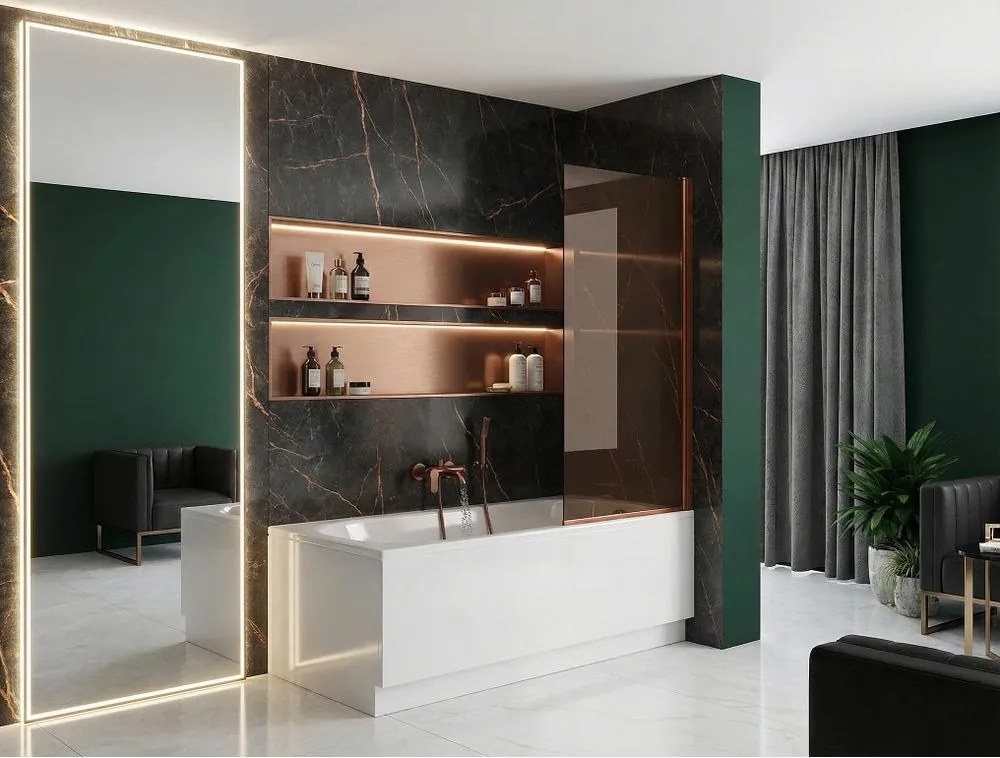 Paravan de baie Rea Elegant cupru periat 80