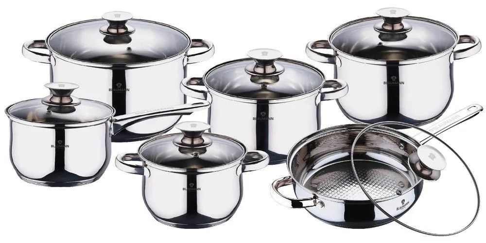 RESIGILAT - Set oale si tigaie inox cu capace (12 piese), durabile, gatire sanatoasa, Blaumann BL 1031