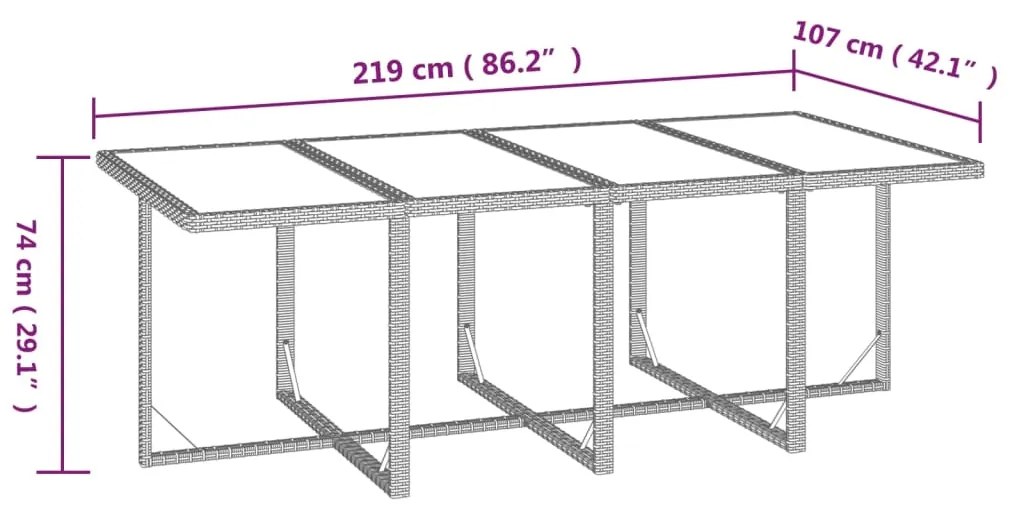 Set mobilier de gradina cu perne, 9 piese, gri, poliratan Gri, 219 cm table length, 8x fotoliu + masa, 1