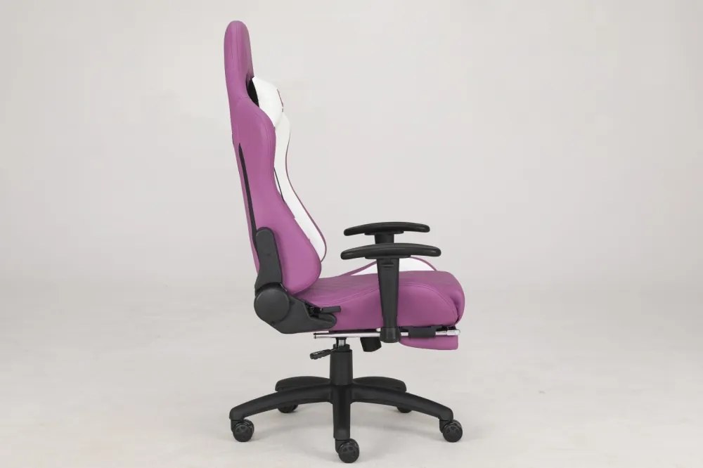Scaun gaming, masaj în perna lombară, piele ecologică, suport picioare, Mov
