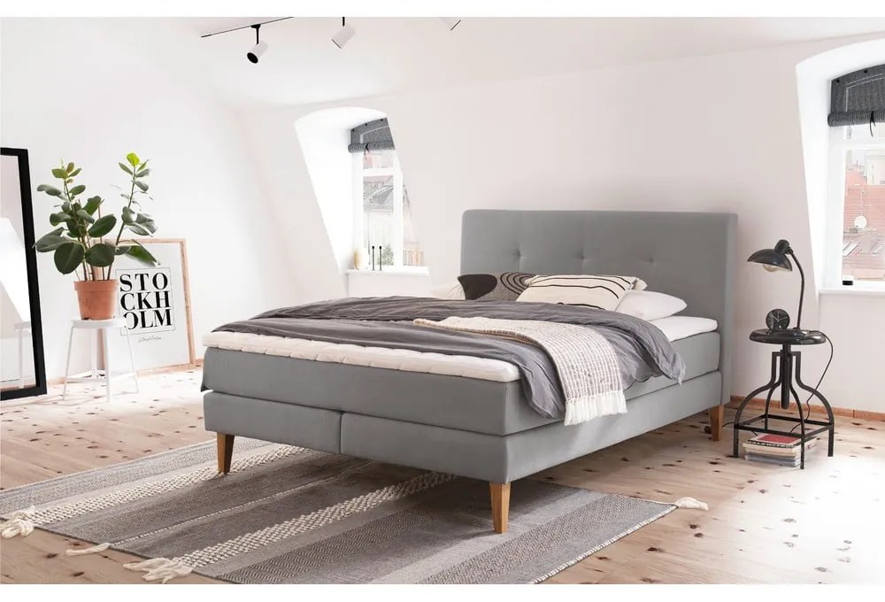 Pat boxspring gri deschis 160x200 cm Stockholm – Meise Möbel