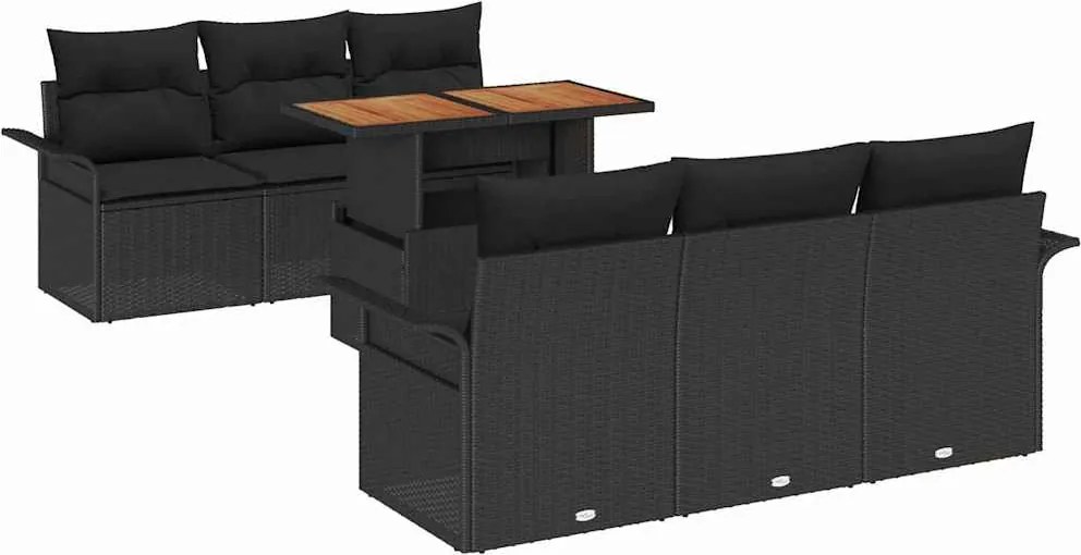 vidaXL Set de canapele pentru grădină 7 pcs Negru Rattan poli