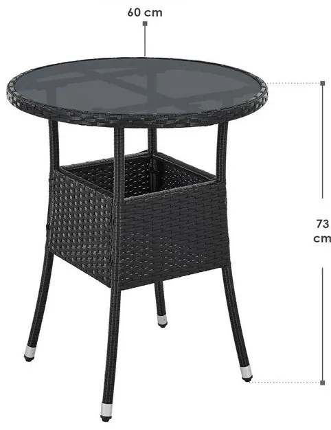 Juskys Masa rotunda Yoro Ø60 cm din ratan - negru