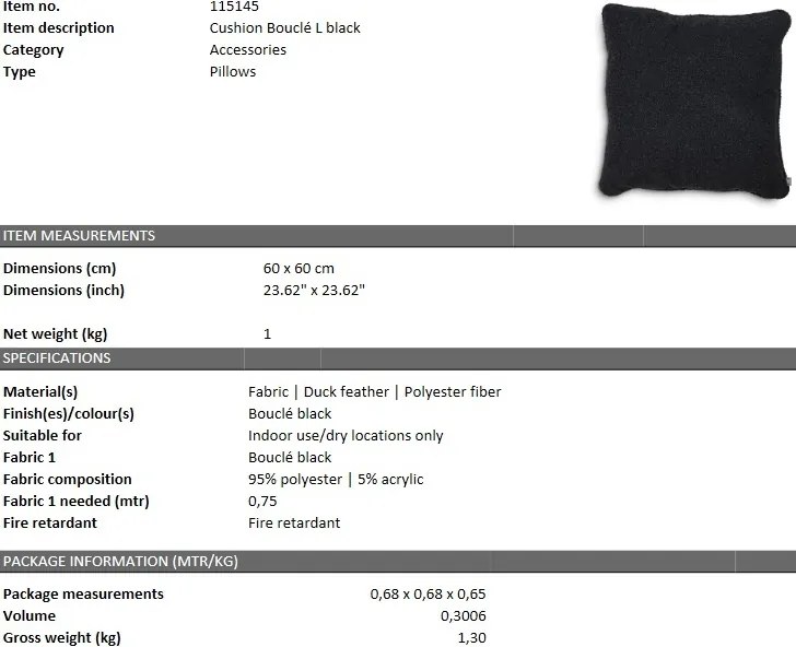 Perna decorativa LUX 60x60cm, Bouclé Black L 115145 HZ