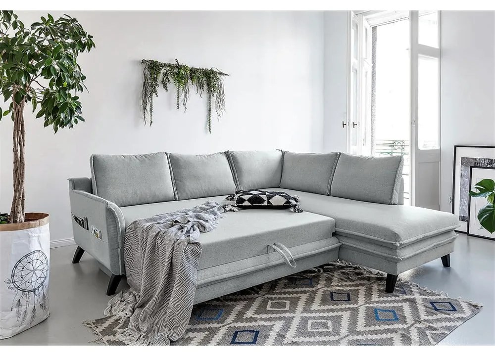 Colțar extensibil cu șezlong pe partea dreaptă Miuform Charming Charlie L, gri deschis