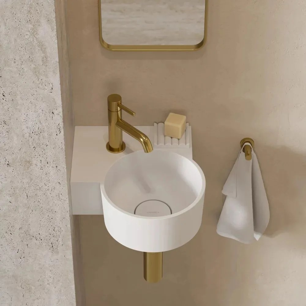 Lavoar suspendat Omnires Ovo M+ finisaj alb mat 33.5 cm stanga