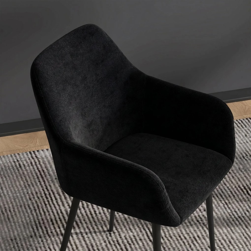 HOMCOM Set 2 Scaune Tapițate în Stil Nordic cu Brațe și Picioare din Oțel pentru Sufragerie, 54x57x80 cm, Negru | Aosom Romania